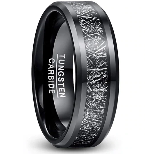 Women's Or Men's Tungsten Carbide Wedding Band Matching Rings,Black Band with Inspired Meteorite Dark Branches Design Ring With Mens And Womens For Width 4MM 6MM 8MM 10MM