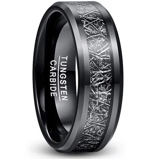Women's Or Men's Tungsten Carbide Wedding Band Matching Rings,Black Band with Inspired Meteorite Dark Branches Design Ring With Mens And Womens For Width 4MM 6MM 8MM 10MM