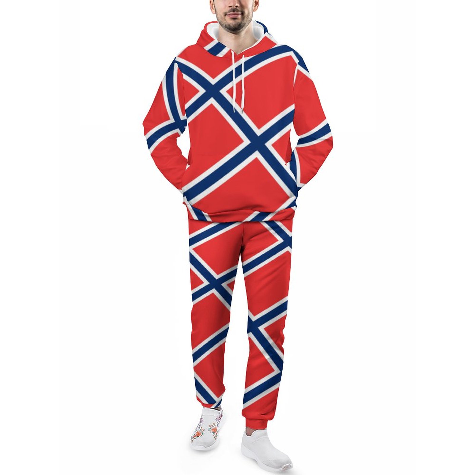 Norway Flag Norwegian Patriotic Men's Sweatsuits Set Guys Loose Fall And Winter Athletic Pullover And Sweatpants Suit Outfit