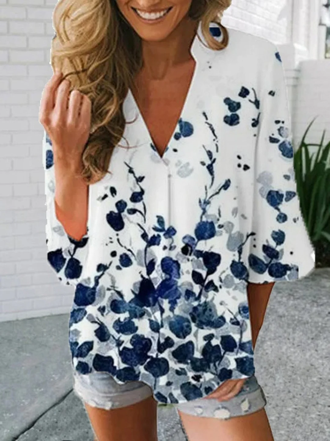 Casual Cotton-Blend Printed Short Sleeve Tops