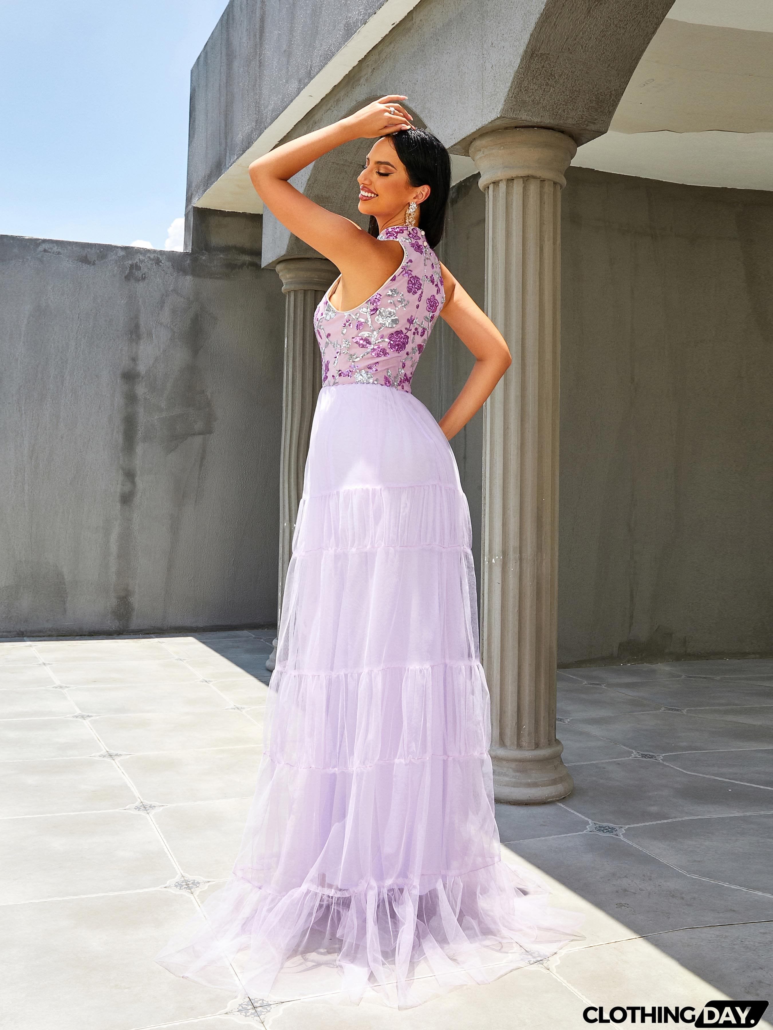 Stand Collar Mermaid A-Line Cold Shoulder Panel Evening Dress RM20469