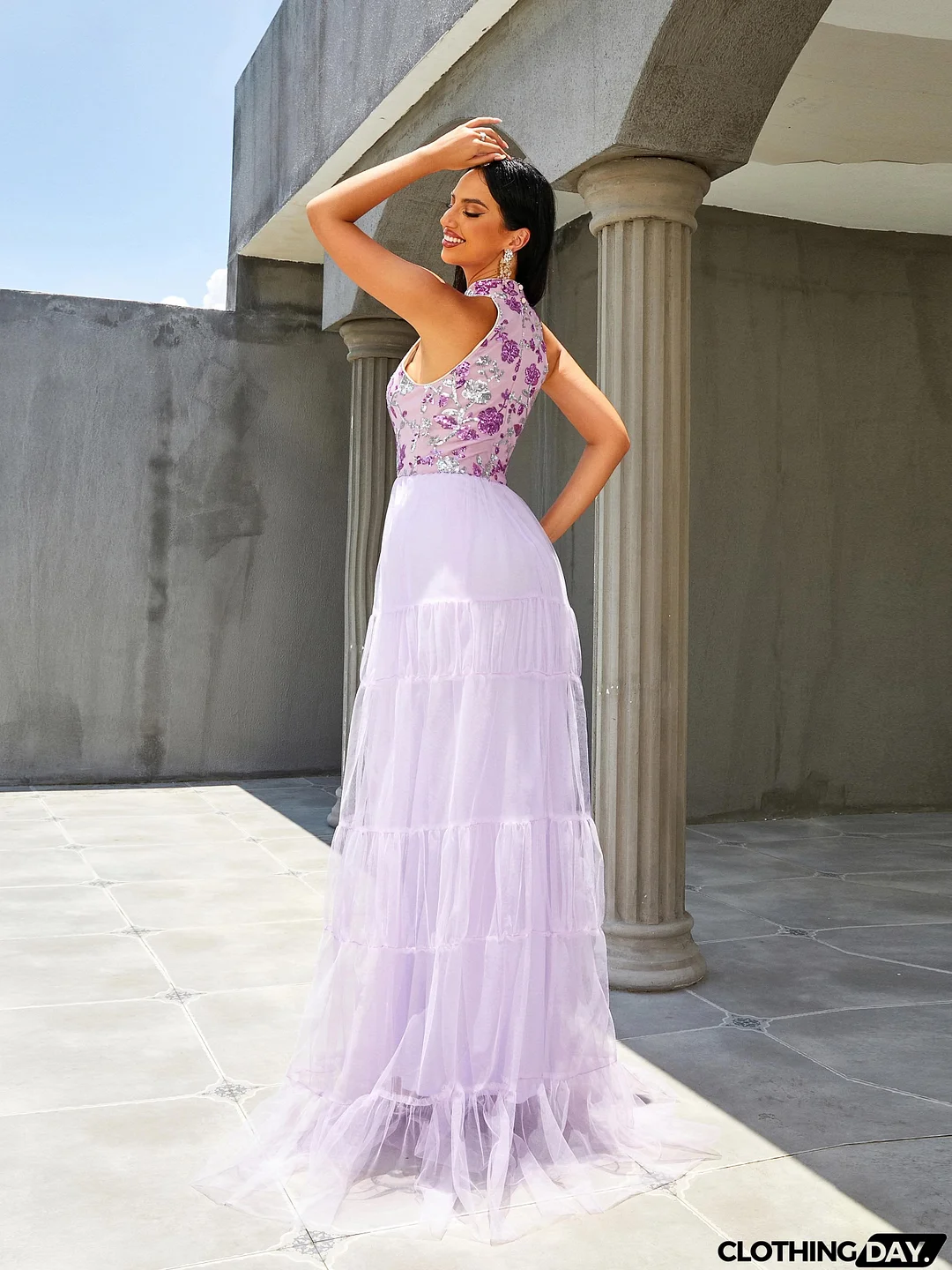 Stand Collar Mermaid A-Line Cold Shoulder Panel Evening Dress RM20469