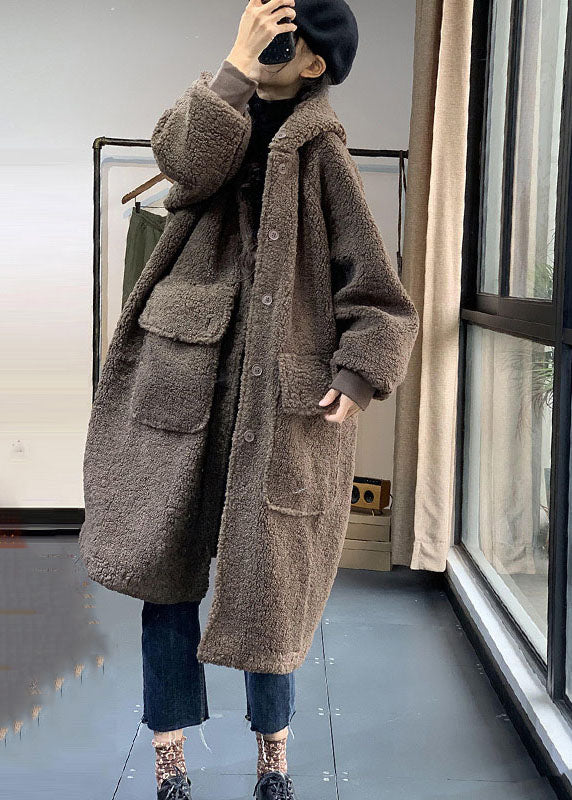 VCSHOES Chocolate Hooded Oversized Teddy Faux Fur Long Coats Winter