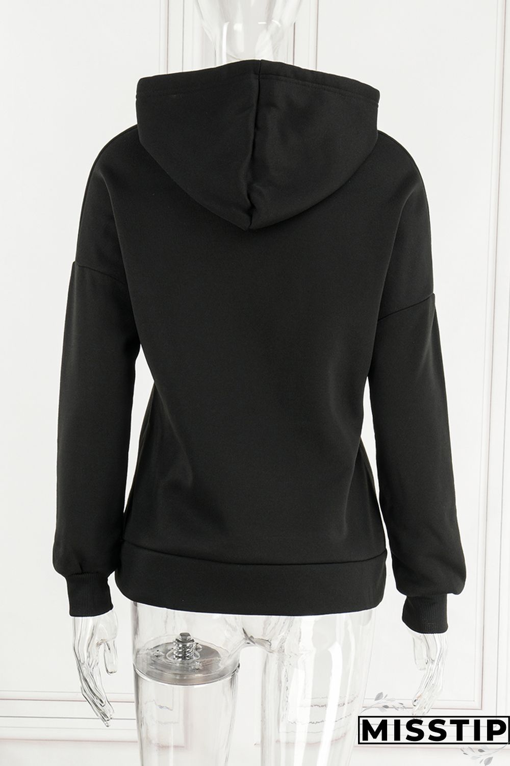 Black Casual Print Patchwork Hooded Collar Long Sleeve Dresses