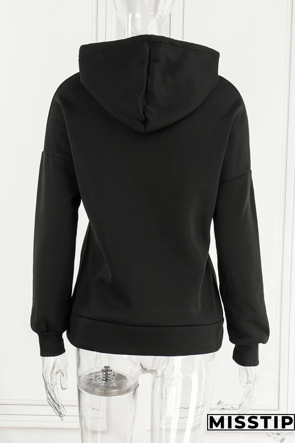 Black Casual Print Patchwork Hooded Collar Long Sleeve Dresses