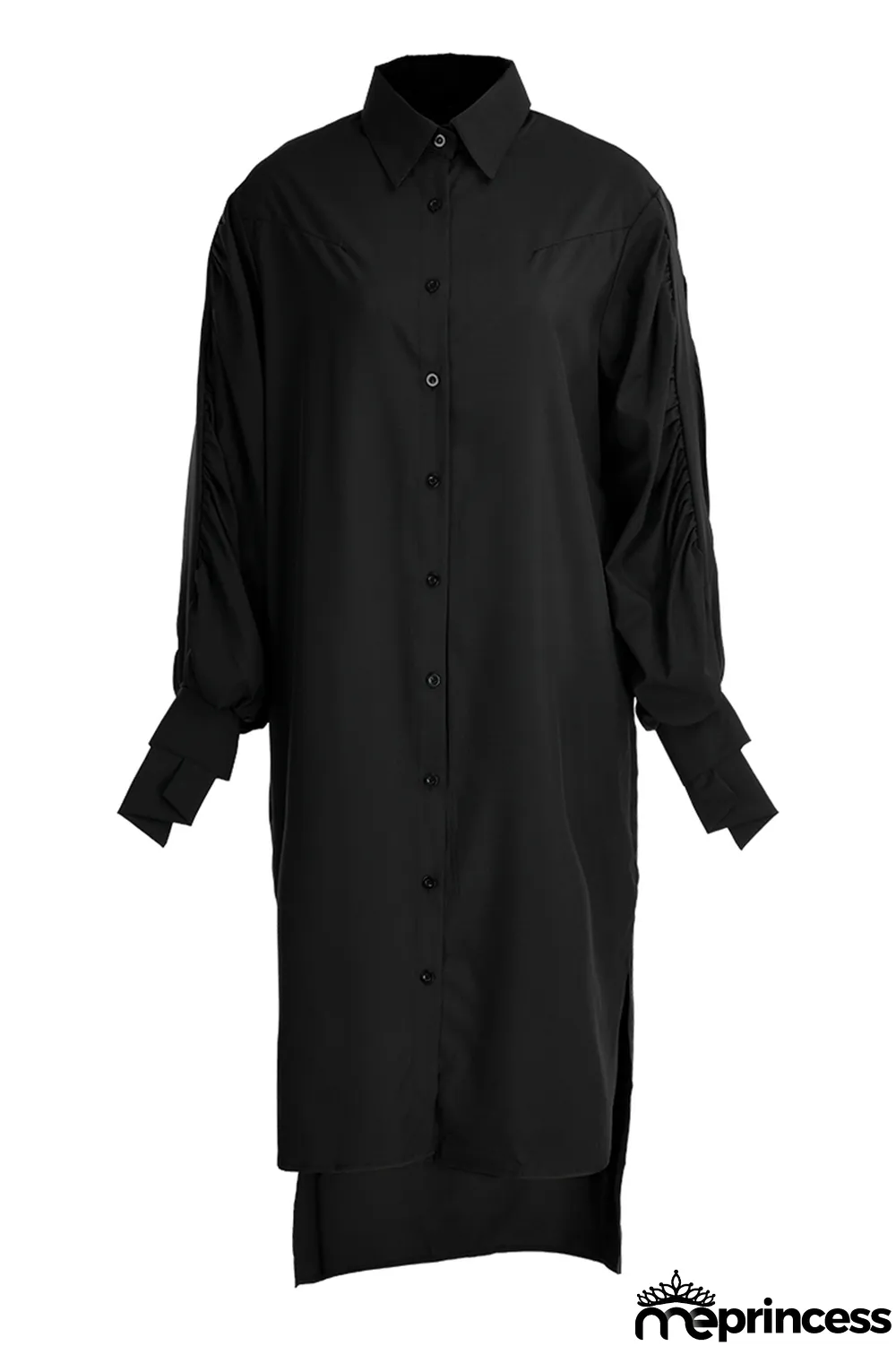 White Fashion Casual Solid Slit Turndown Collar Long Sleeve Shirt Dress