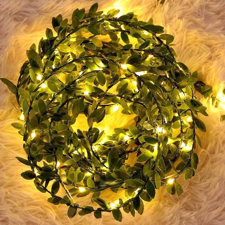 5 Pack Leaf Lights, Artificial Garland Led Fairy Lights Battery Operated, Vine Hanging Garland Lights for Bedroom, Christmas, Parties, Wedding, Decoration (16ft,50 Warm White LED)