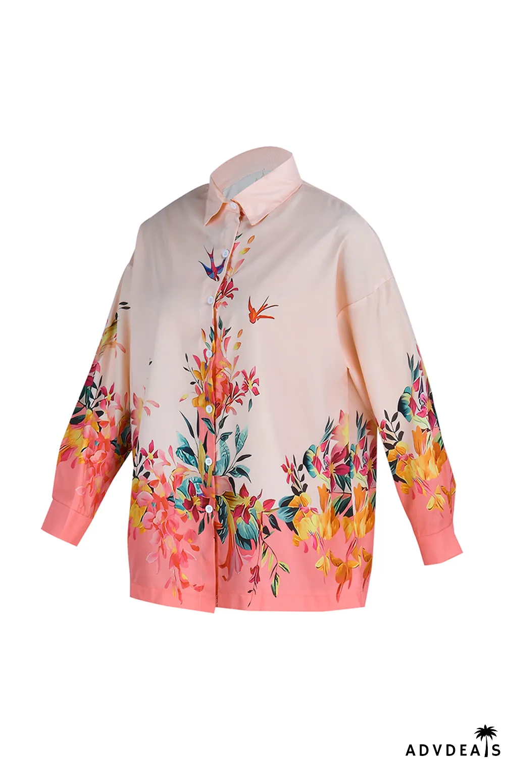 Pink Casual Print Solid Patchwork Turndown Collar Tops