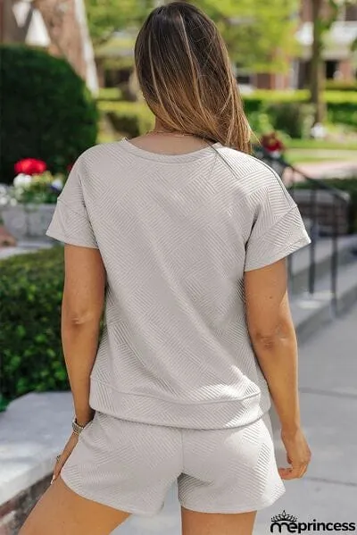 Textured Round Neck T-Shirt and Shorts Set
