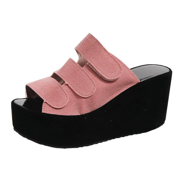 Churchf Churchf Slippers Female 2023 Korean Spring / Summer New Velcro Thick Bottom Slope With Cool Mop Frosted High Heel Women's Slippers