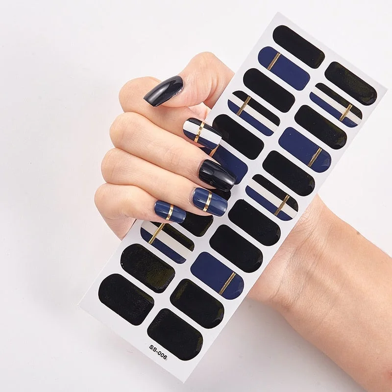 22 Tips/Sheet Solid Color And Striped Manicure Nail Wraps DIY Nail Decoration Minimalist Design Nailart Sticker Nail Tips
