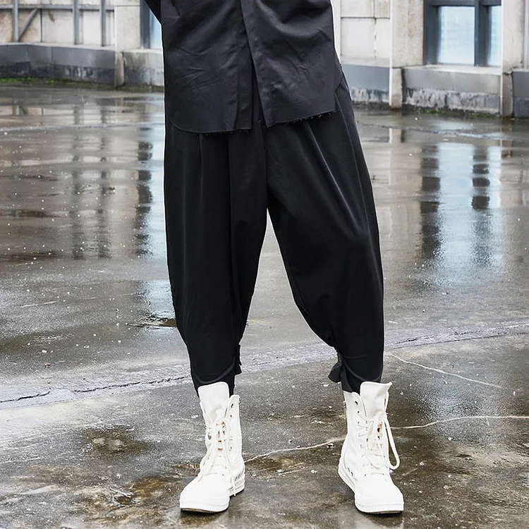 Dawfashion Techwear Streetwear-Japanese Dark Style Fashion Casual Solid Color Cropped Pants-Streetfashion-Darkwear-Techwear