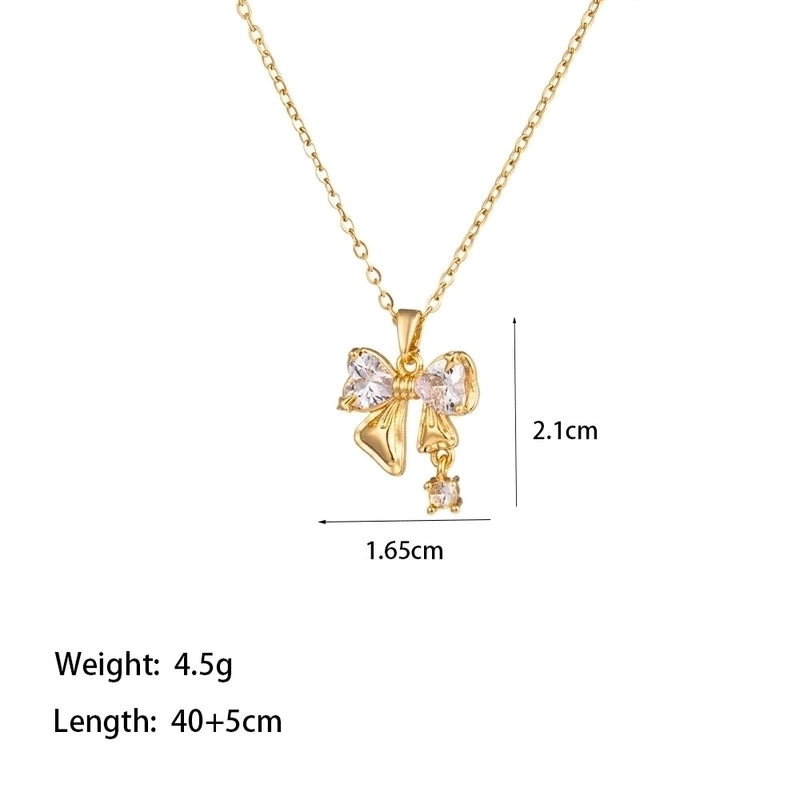 304 Stainless Steel 18K Gold Plated Elegant Artistic Commute Polishing Inlay Moon Dolphin Bow Knot Acrylic Artificial Rhinestones Pendant Necklace