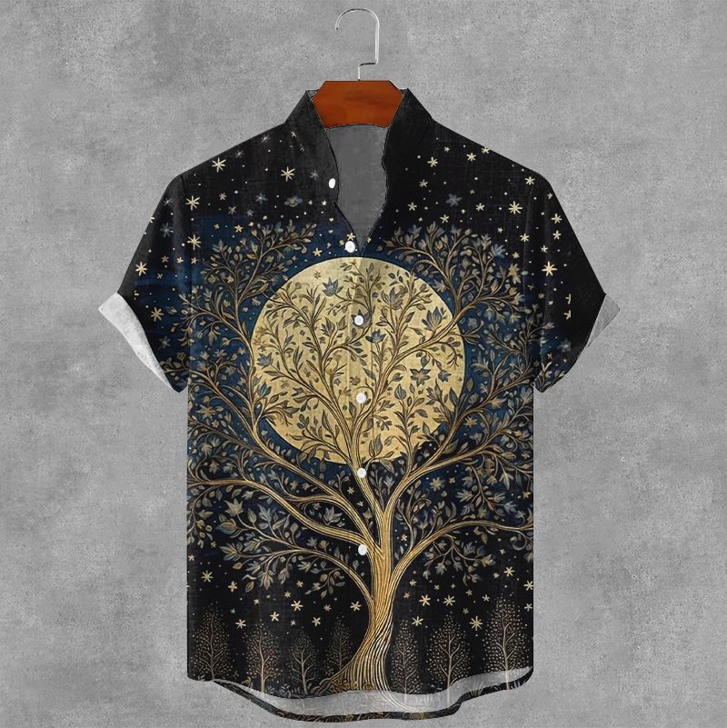 Men's Ethnic Totem Tree Of Life Art Linen Blend Cozy Shirt