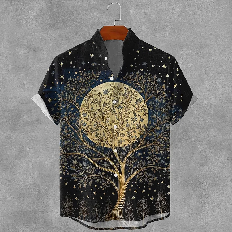 Simpfit Herren Ethno Totem Baum des Lebens Kunst Nachahmung aus Nachahmung aus Baumwolle und Leinen Gemütliches Hemd