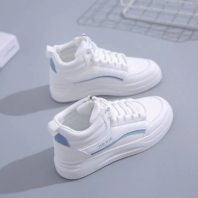 Qjong Casual Shoes for Women 2022 Winter Warm Plush Sneakers Women Lace-up High Top White Shoes Ladies Platform Shoes Zapatos De Mujer