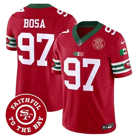 Men's San Francisco 49ers #97 Nick Bosa Red Mexico Faithful To The Bay Patch Vapor F.U.S.E. Limited Jersey