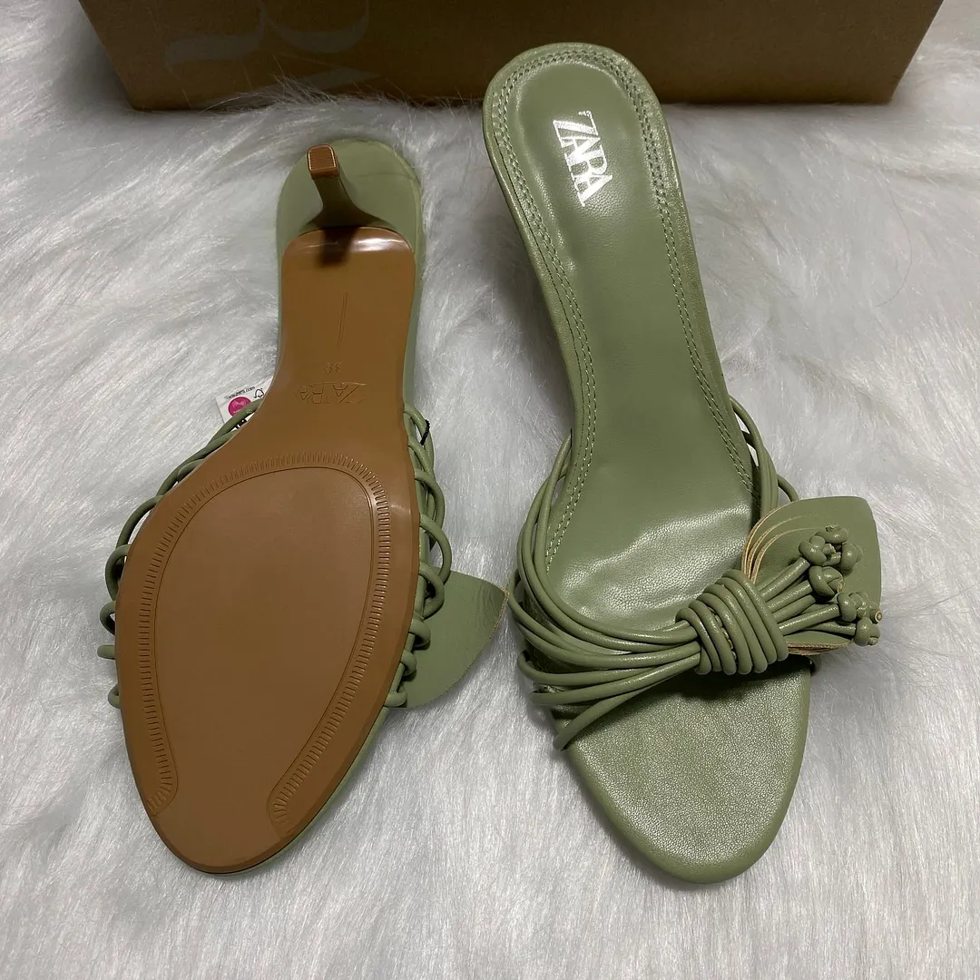 Breakj Breakj Home 2025 New Women's Shoes Green Petals Low Heel Temperament High Heels High-Heeled Shoes Behind The Shallow Mouth Stumbling Single Shoes
