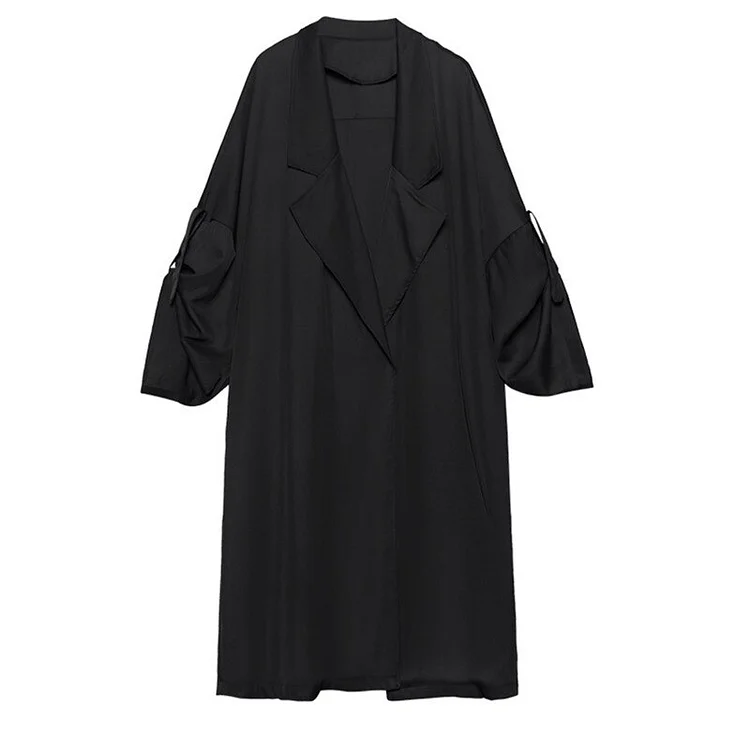 Urban Loose Black Lapel Long Sleeve Long Trench Coat 