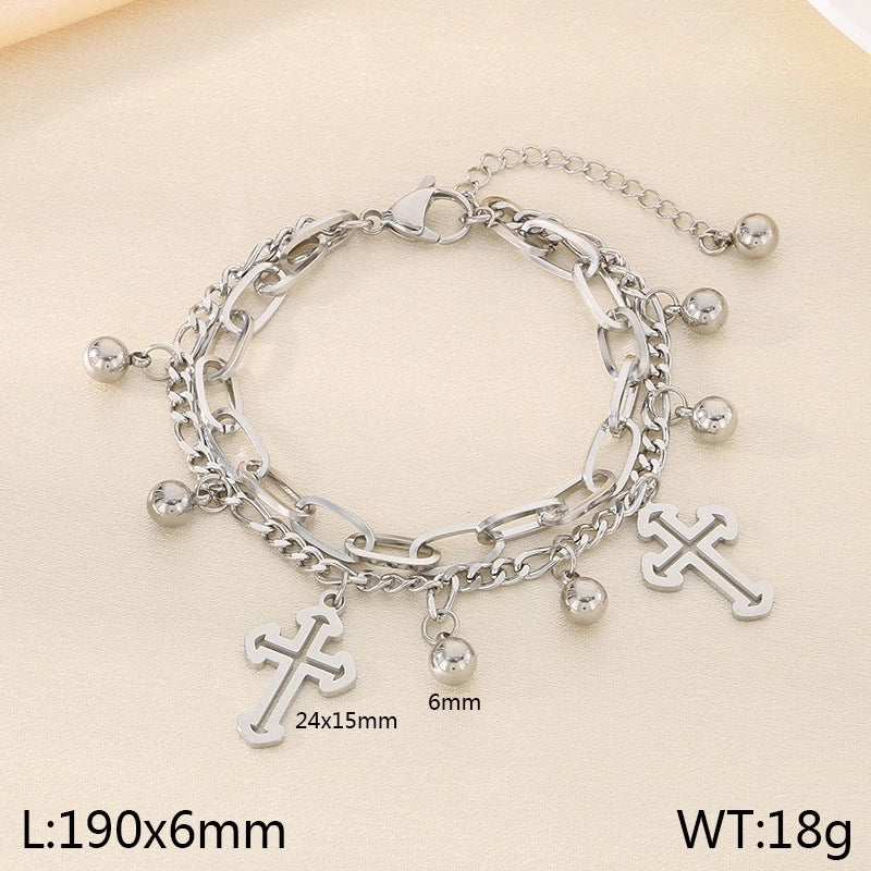 Elegant Minimalist Streetwear Cross 304 Stainless Steel 18K Gold Plated Bracelets In Bulk