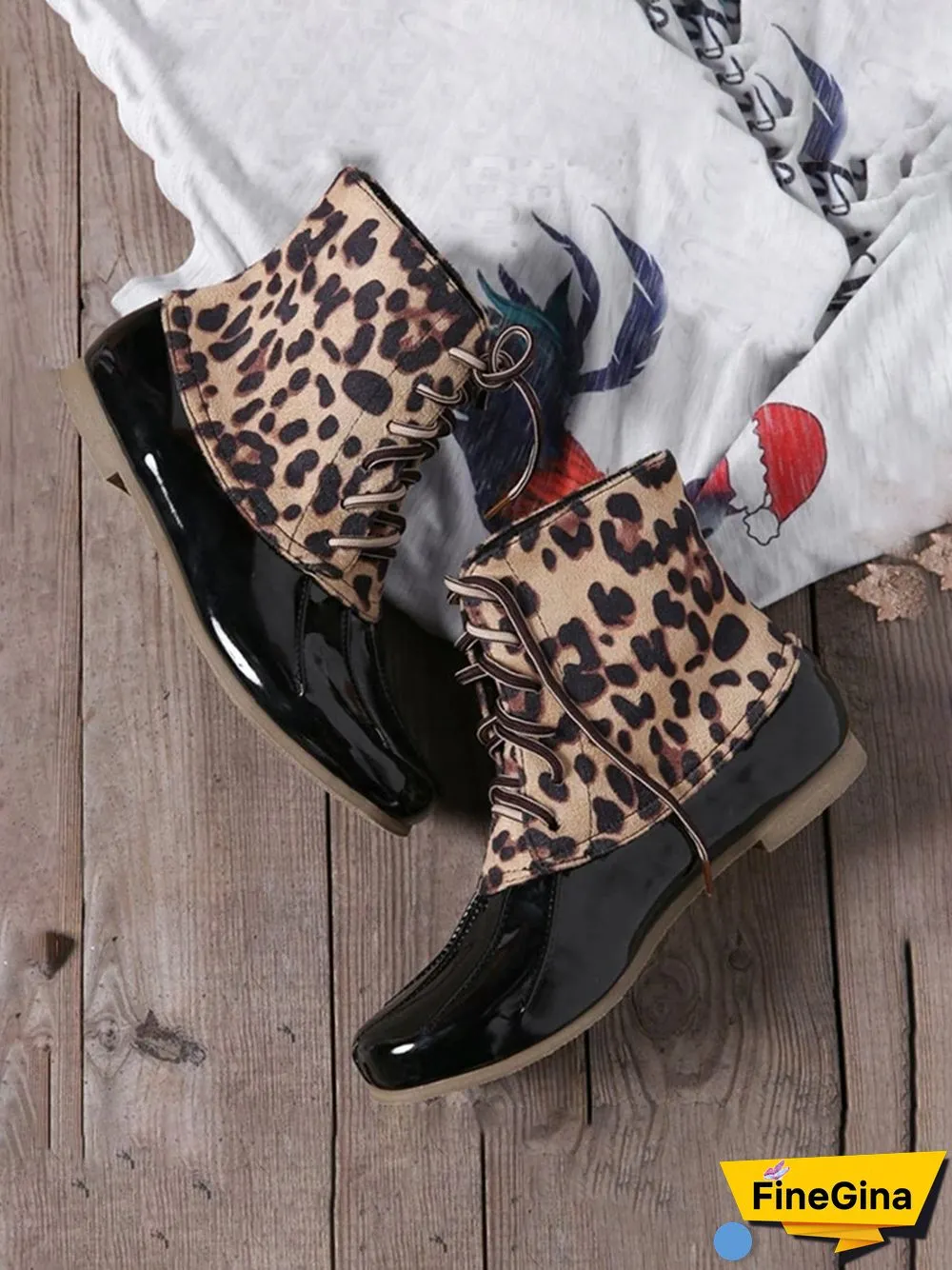 Glitter Leopard Contrast Panel Duck Bill Rain Boots