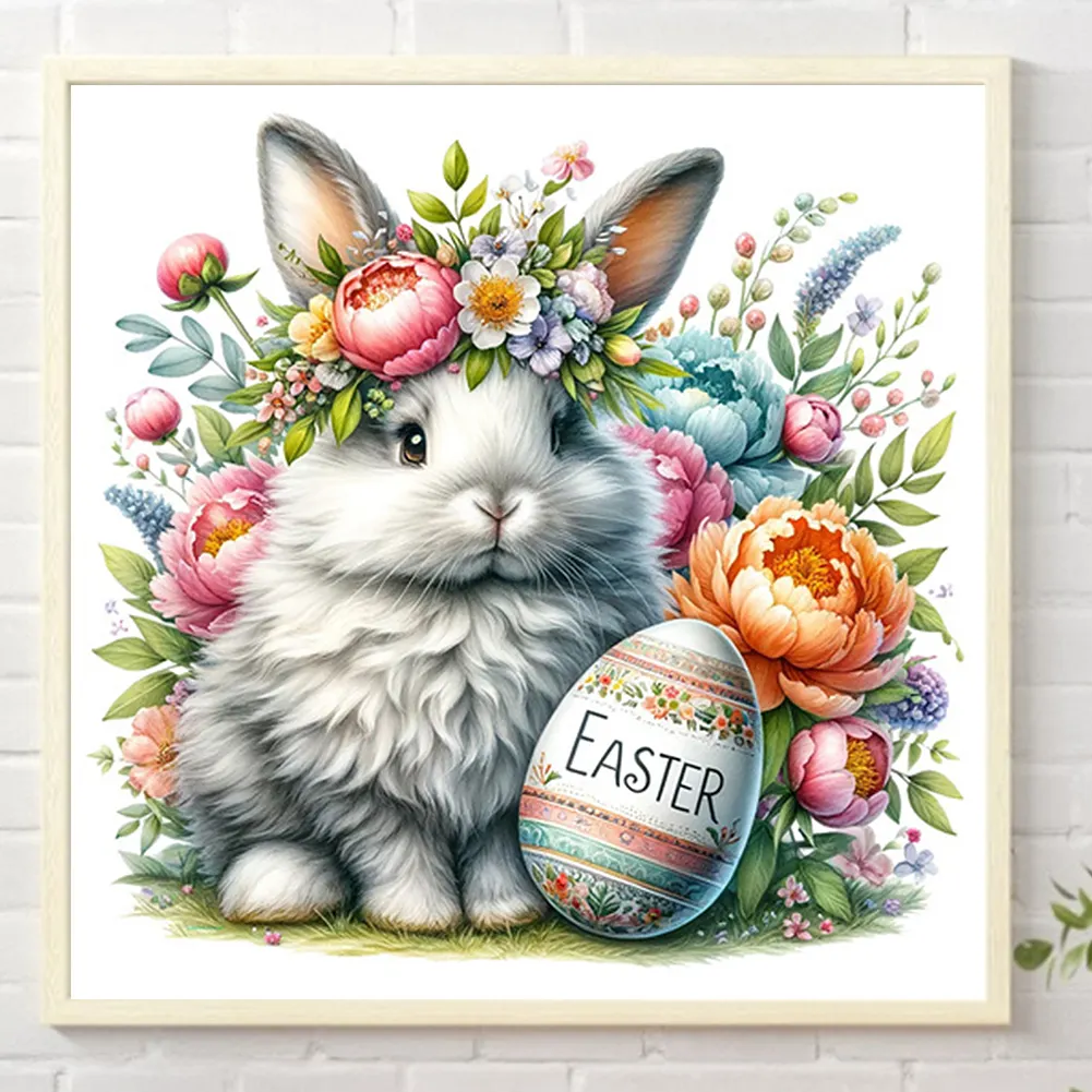 Diamond Painting - Full Square Drill - Easter Rabbit Flower(Canvas|45*45cm)