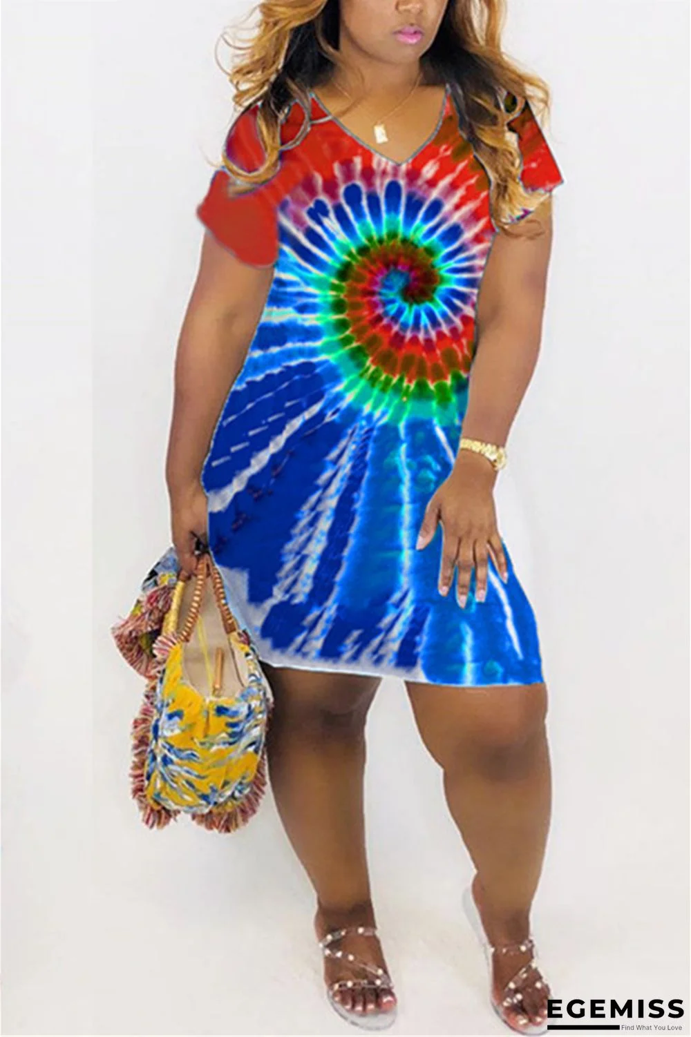 Red Sexy Fashion Printing Short Sleeve Dress | EGEMISS