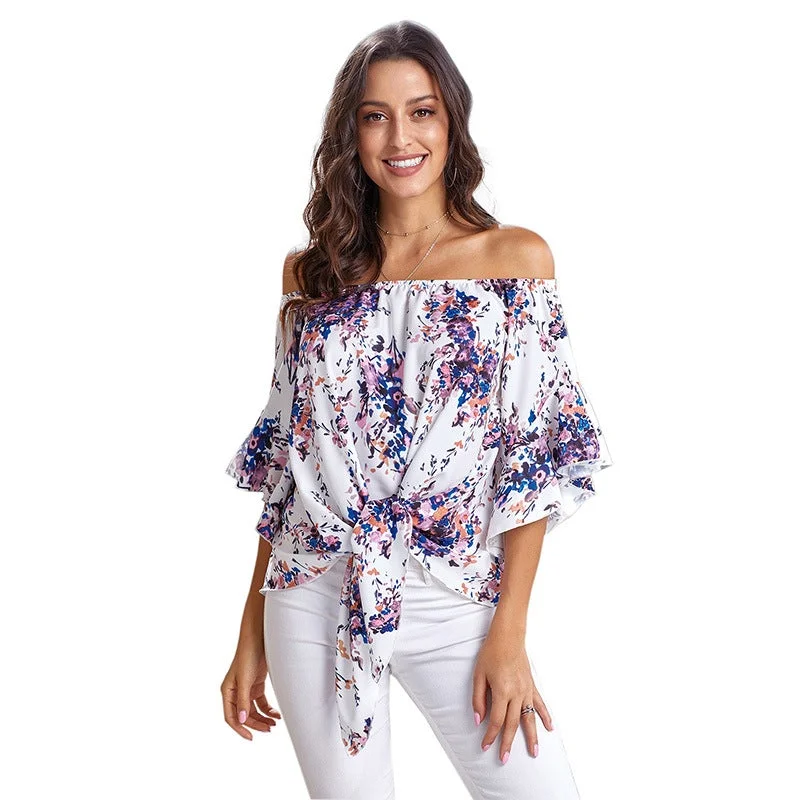 Women's Summer New Sexy One-shoulder Printed Top