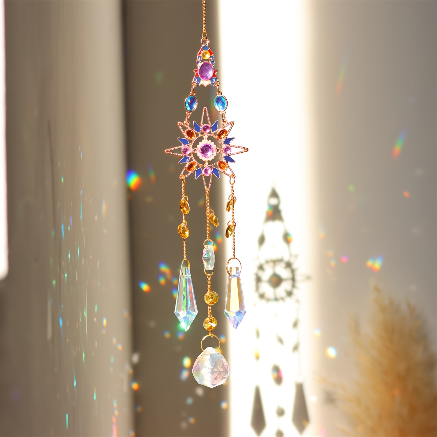 Sun Star Moon Rainbow Maker, Glass Prism Hanging Suncatcher For Window Pendant, Balcony, Wedding, Christmas, Yard, Patio, Wall Decor, Gift For Girl, Birthday Gift