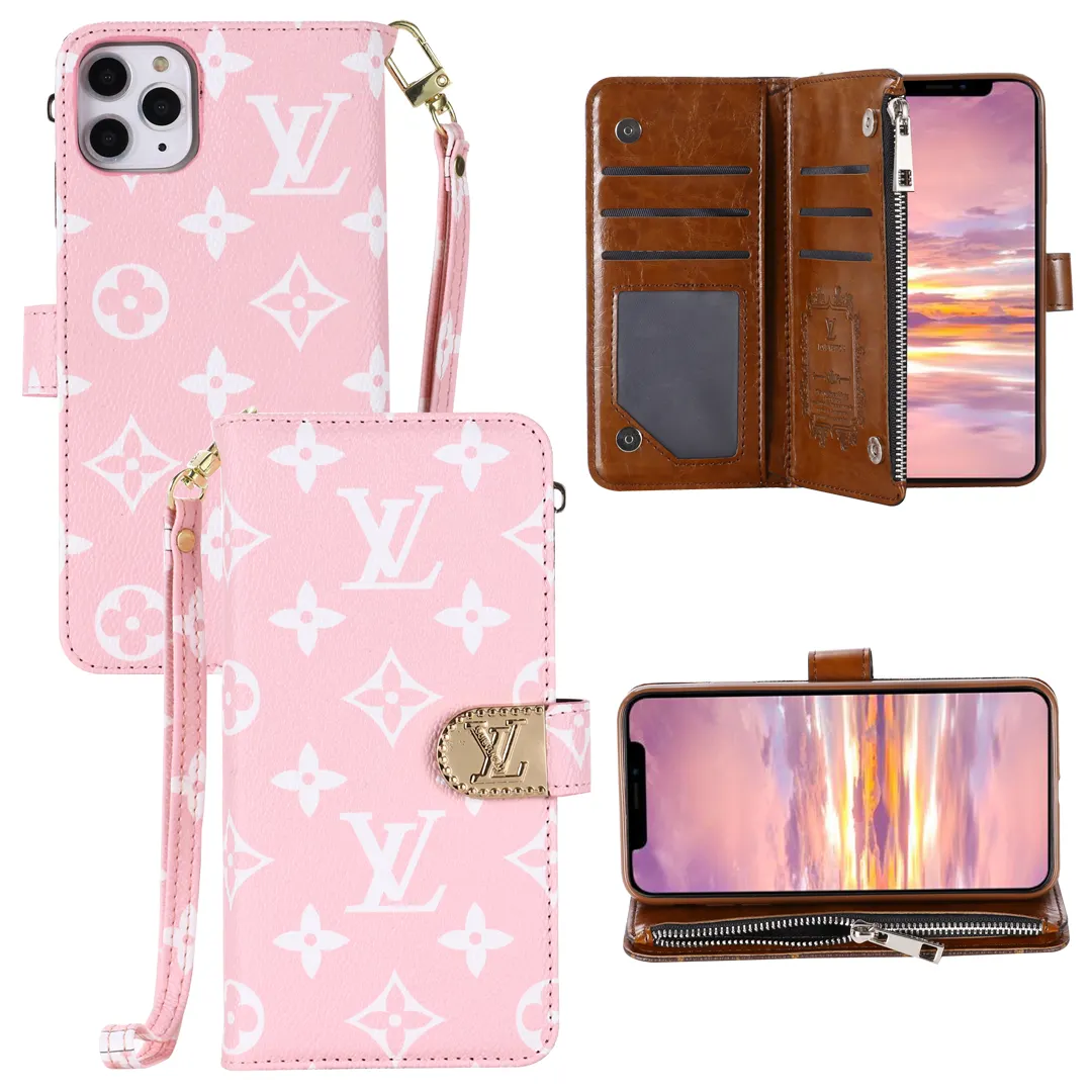 Monogram LV canvas leather wallet iPhone Samsung mobile phone case