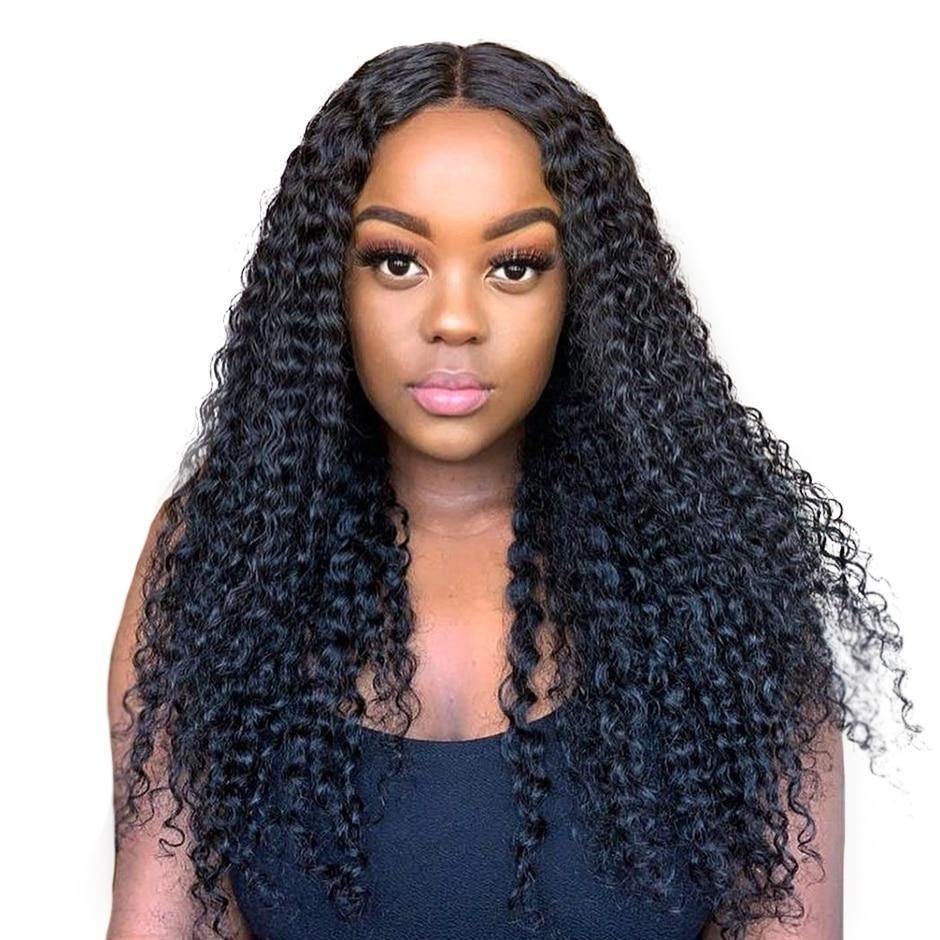 Mongolian Kinky Curly Lace Front Human Hair Wigs-elleschic