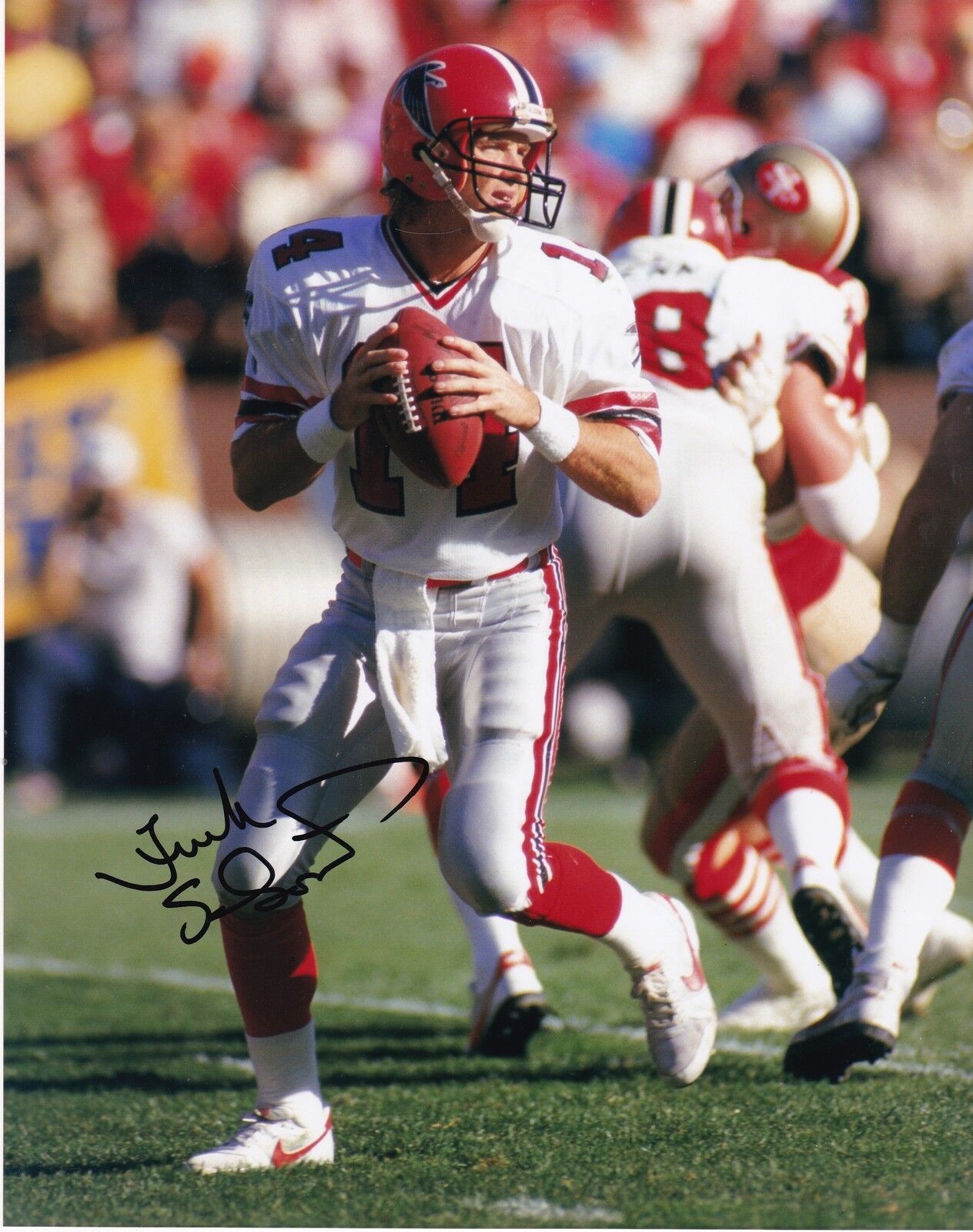 TURK SCHONERT ATLANTA FALCONS ACTION SIGNED 8x10