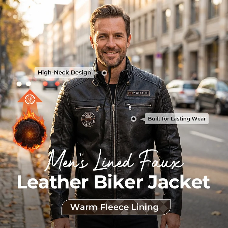 Gef&uuml;tterte Herren Bikerjacke aus Kunstleder