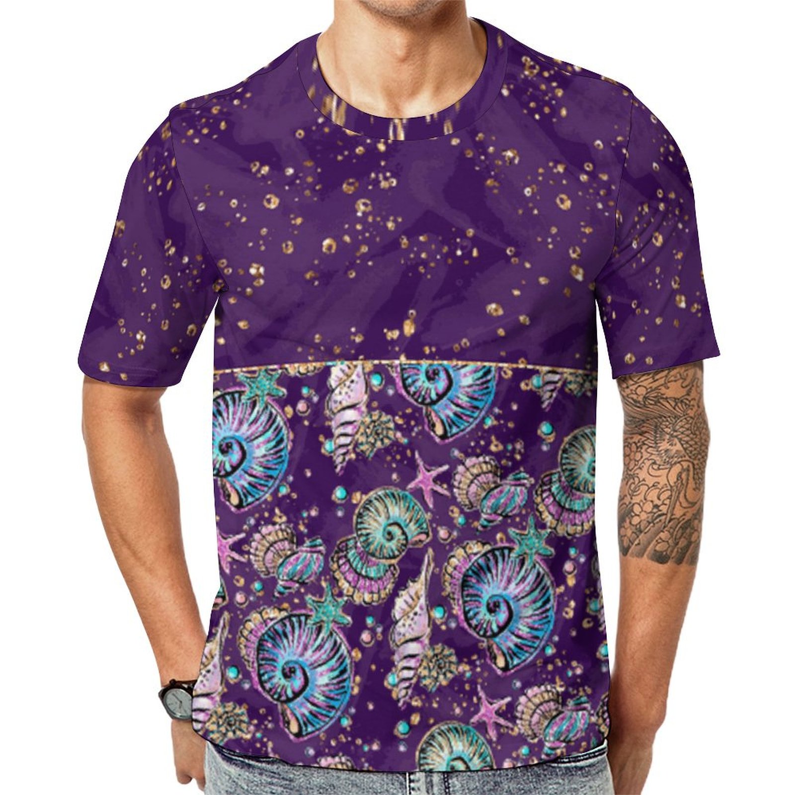Underwater Purple Luxe Dark Pastel Gold Sea Life Short Sleeve Print Unisex Tshirt Summer Casual Tees for Men and Women Coolcoshirts