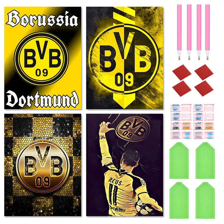 4pcs Borussia Dortmund - Full Round Drill Diamond Painting - 30*40CM(Canvas)