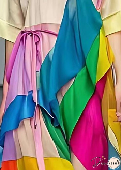 Rainbow Patchwork Tulle Long Dress Asymmetrical Summer