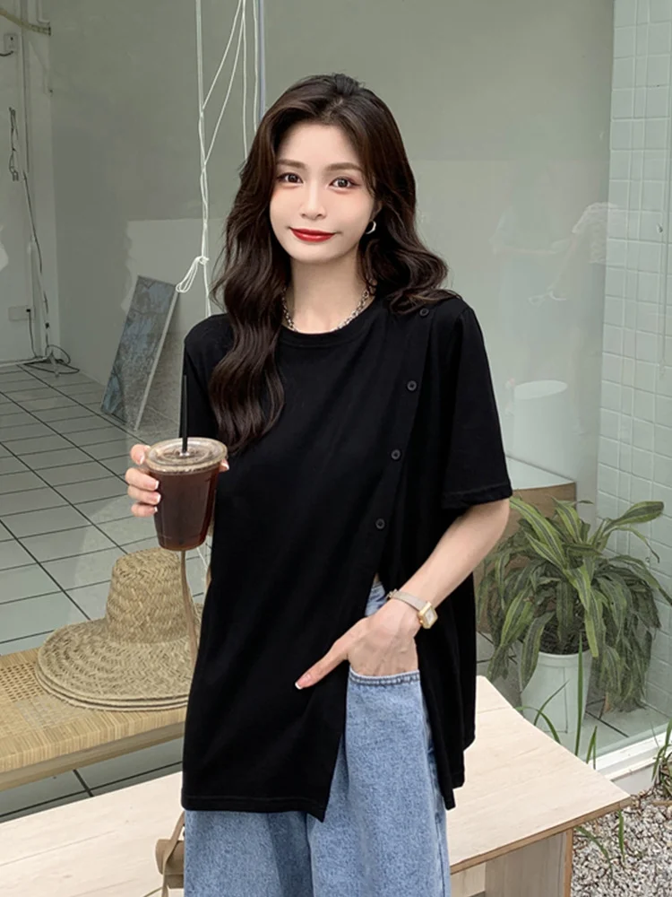 Uveng Uveng T-Shirt Female Summer Short Sleeve Design Sense 2023 New Irregular Loose Web Celebrity Student Coat Tide