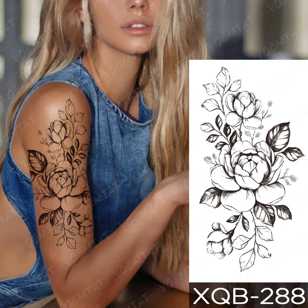Waterproof Temporary Tattoo Sticker Orchid Flower Tattoos Peony Lotus Lines Painted Rose Body Art Arm Fake Sleeve Tatoo Women