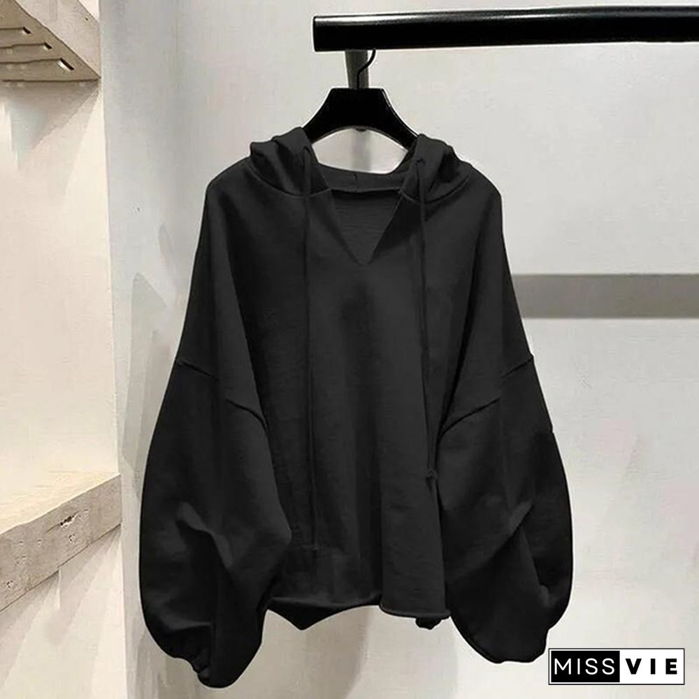 Women's Spring Autumn Long Sleeve Hooded Thin Sweater Lazy Wild Loose Top