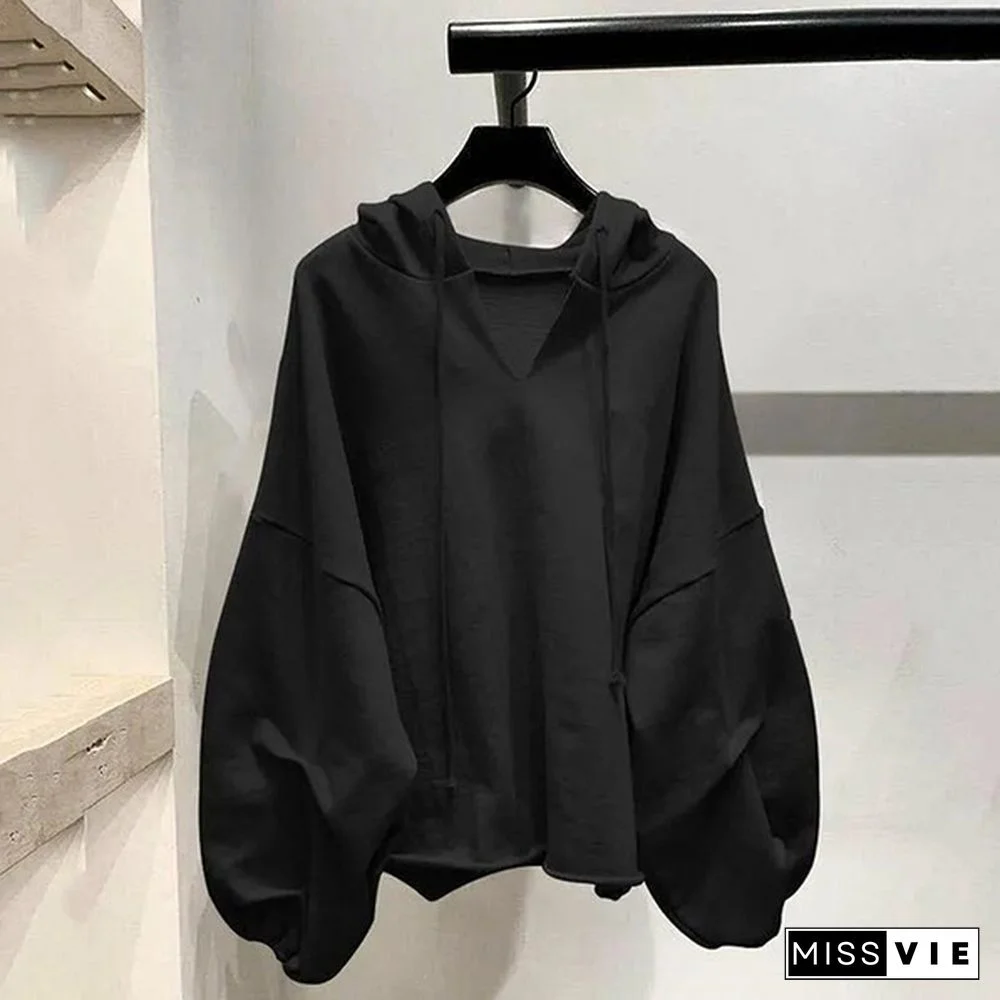Women's Spring Autumn Long Sleeve Hooded Thin Sweater Lazy Wild Loose Top