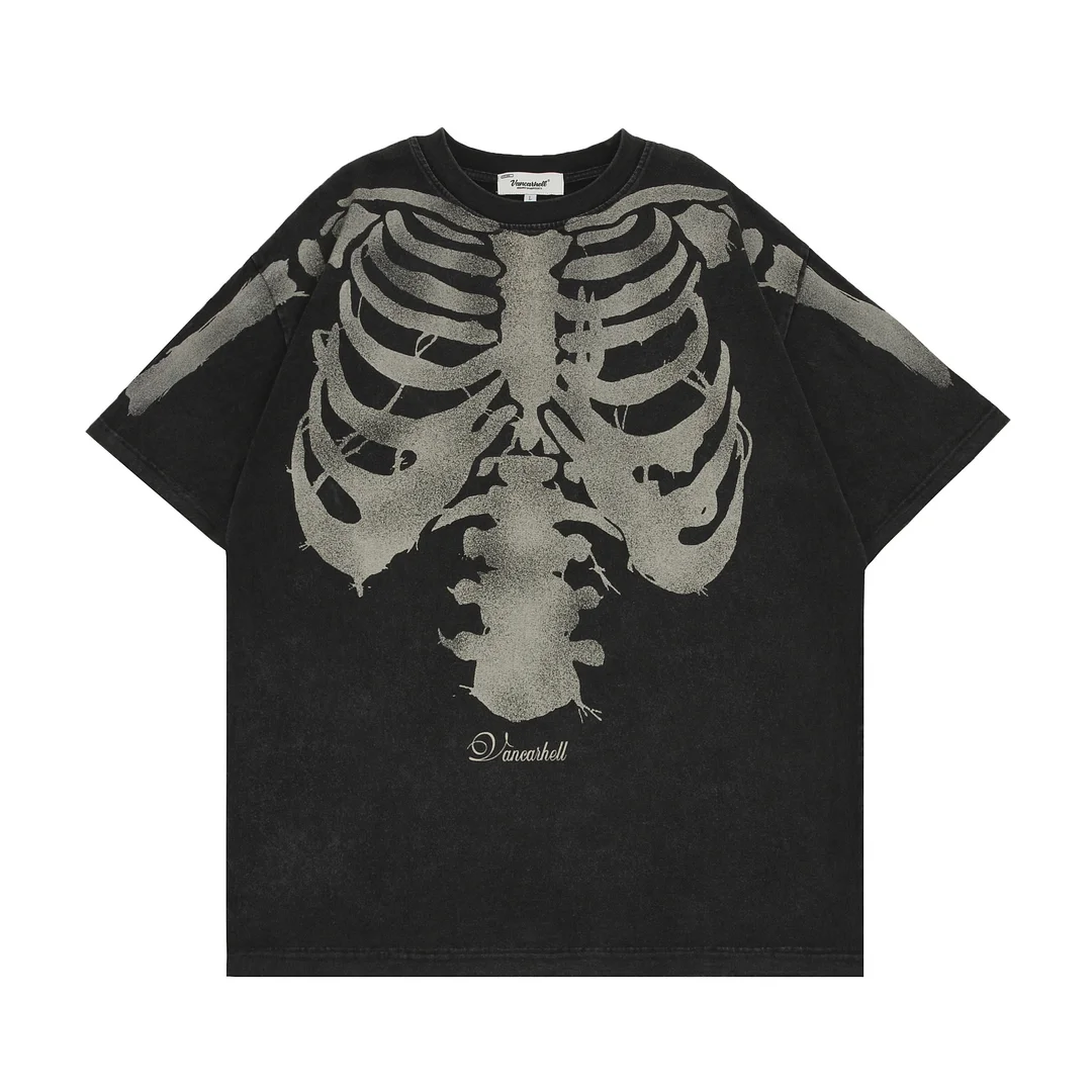Skeleton Printed Short Sleeved T-Shirt Street Half Sleeved Top