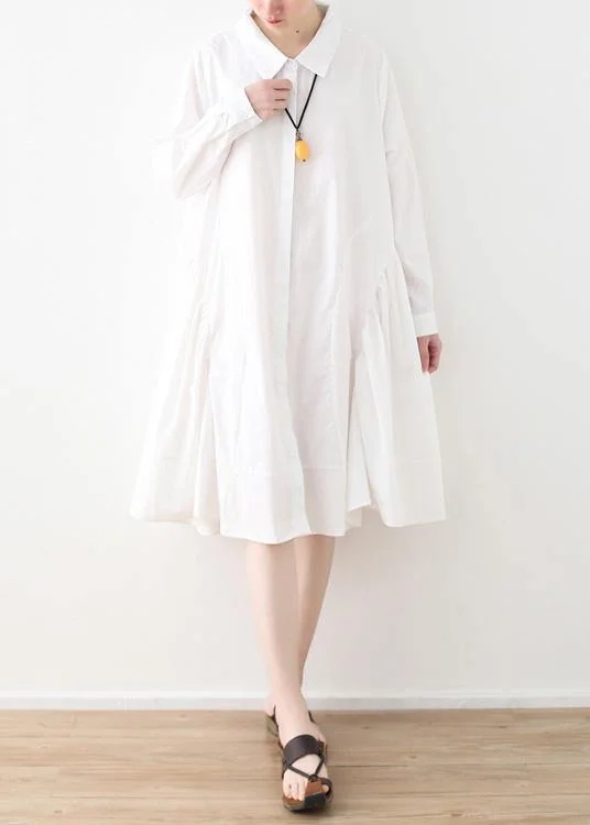 Large White Shirt Women Medium Length Spring Summer Cotton Dress