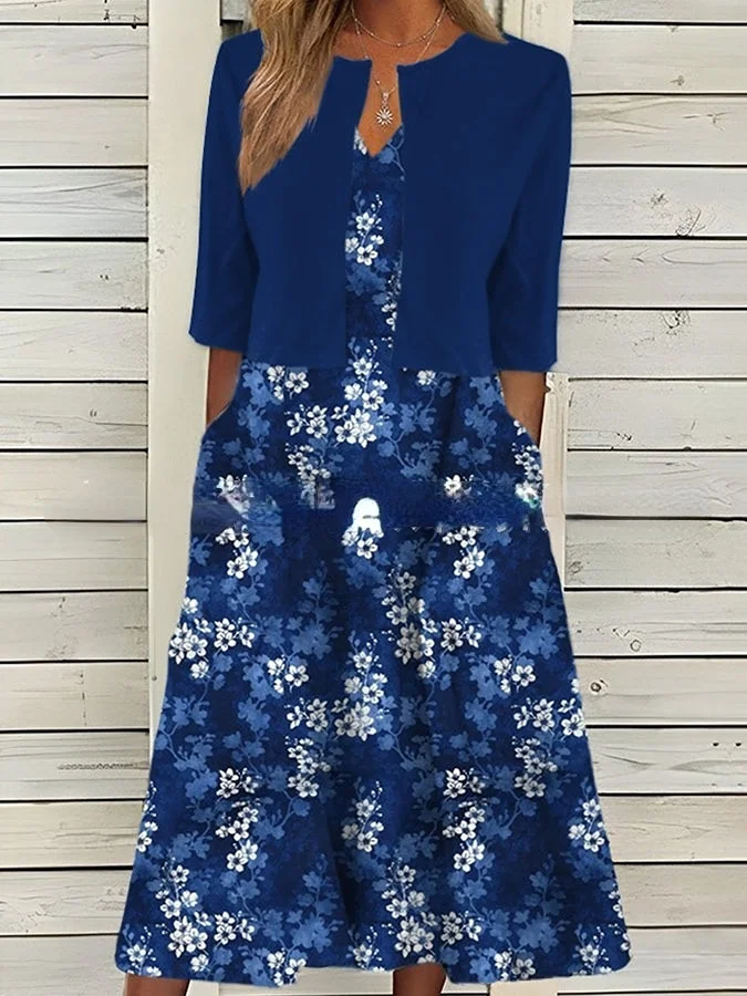 Two Piece Set Of Printed Large Swing Long Skirt