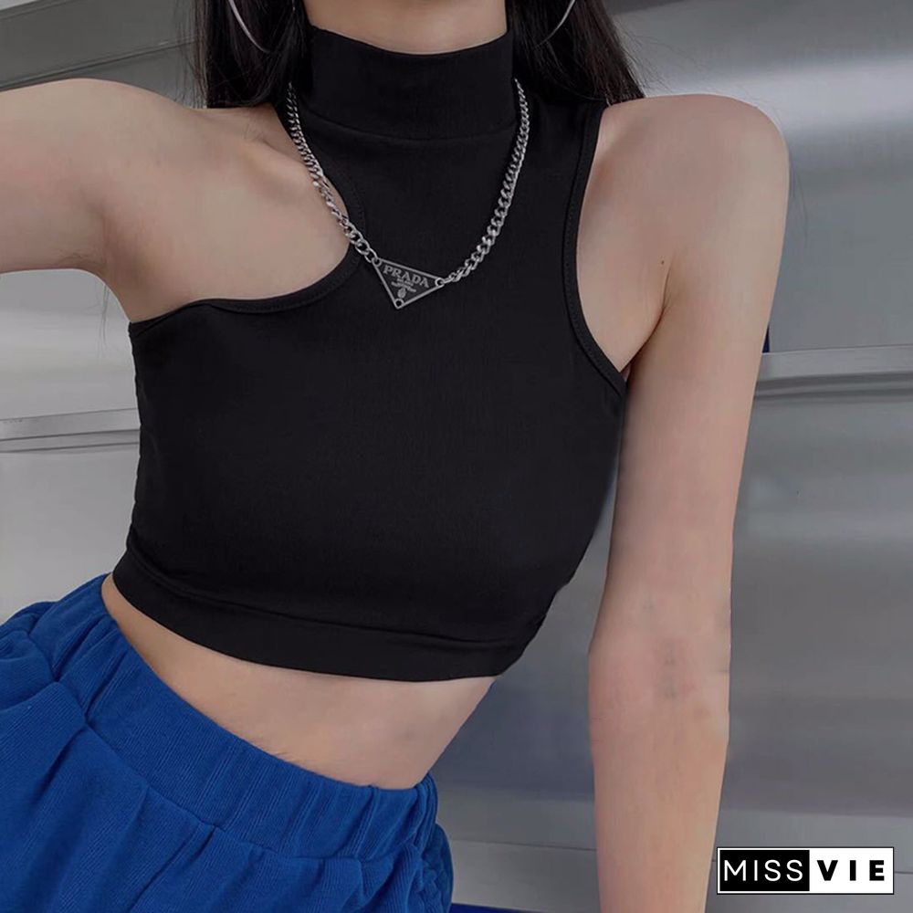 Irregular Pure Color Crop Top