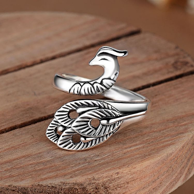 Three-dimensional Silver Peacock Ring
