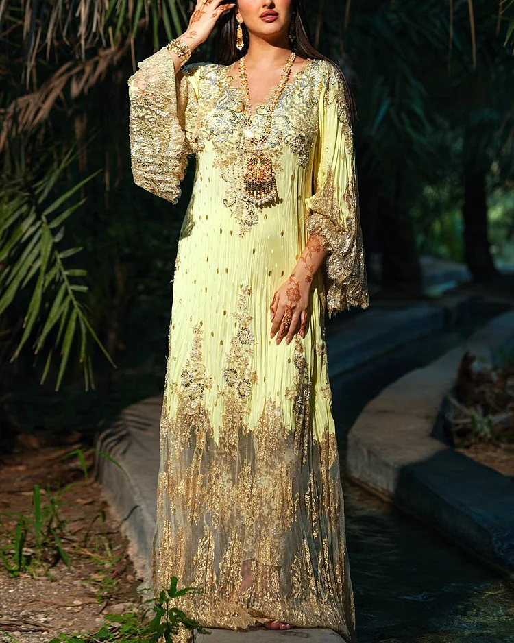 Women's V-neck embroidered sequins Dress