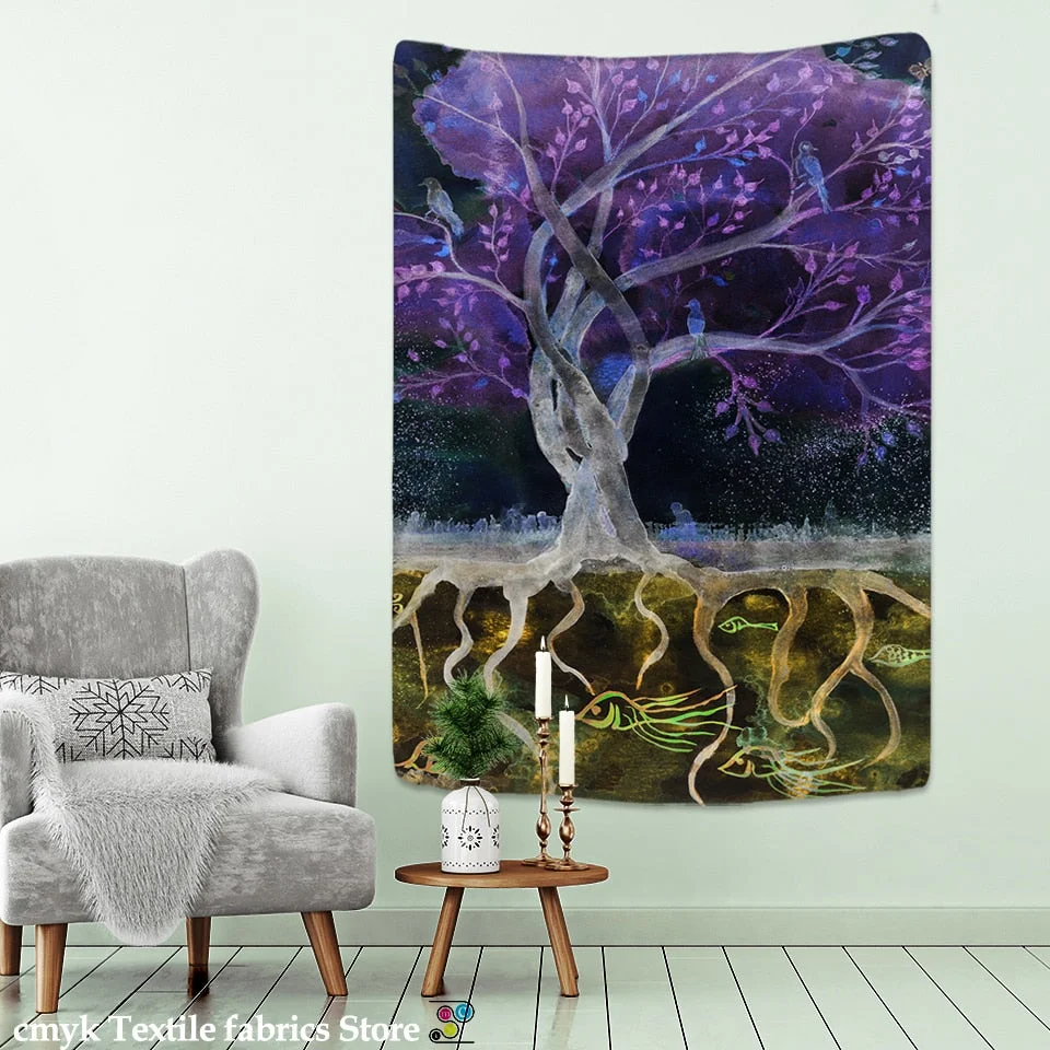 Dream Tree Tapestry Tree Forest Starry Sky Psychedelic Carpet Wall Cloth Tapestries Tenture Hippie Tree Mandala Tapiz Landscape