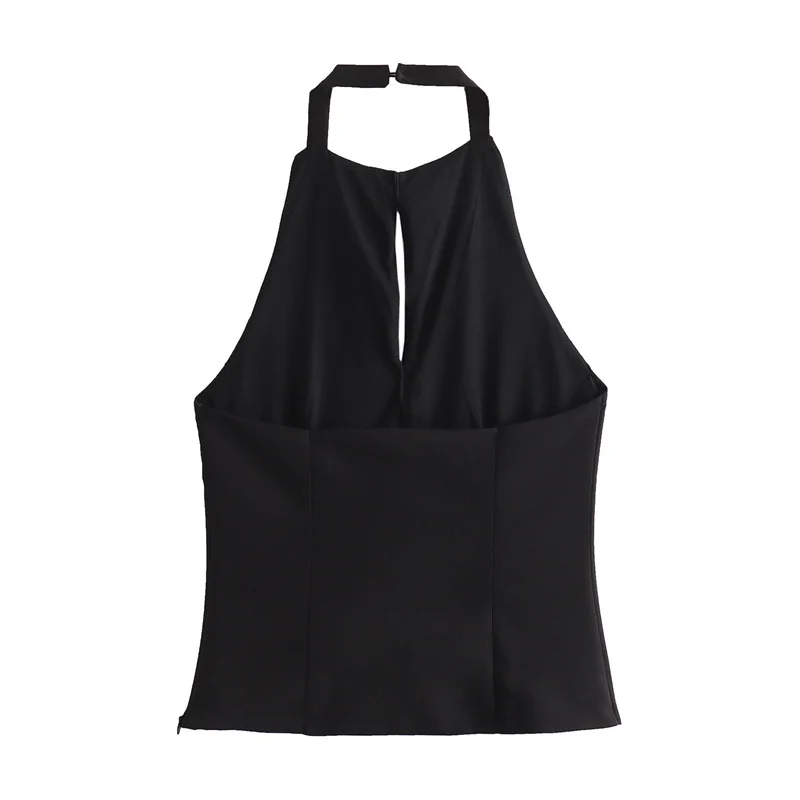 Woherb Woherb 2024 New Women's Fashion Casual Versatile Jeans Hanging Collar Top 0541060-Outfit Ideas