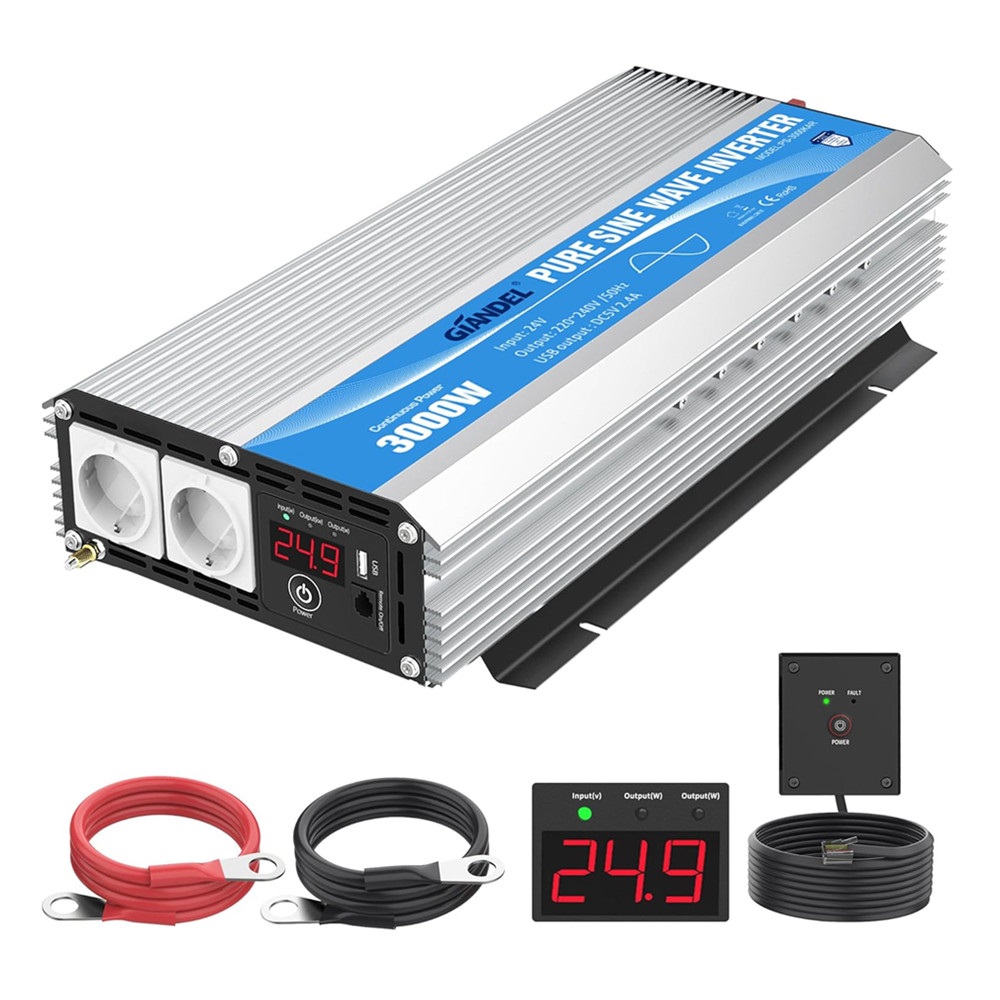 3000W Reiner Sinus Wechselrichter 24V auf 220V 240V 