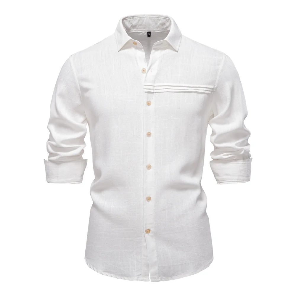 Men's Business Casual Shirt Solid Color Long-sleeved Shirt Cotton Linen Dad's Shirt Gift for Dad Grandpa